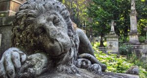 Скульптура сплячого лева на Личаківському кладовищі у Львові