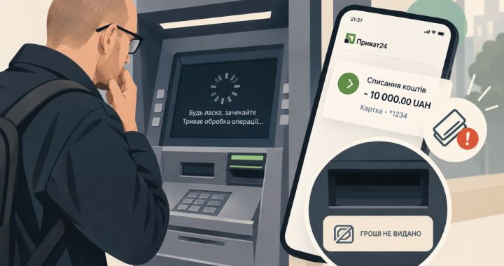 Банкомат не видав готівку, але списав кошти